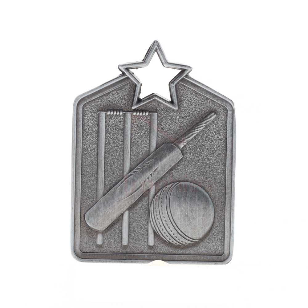 Shield Medal Cricket 60mm Silver