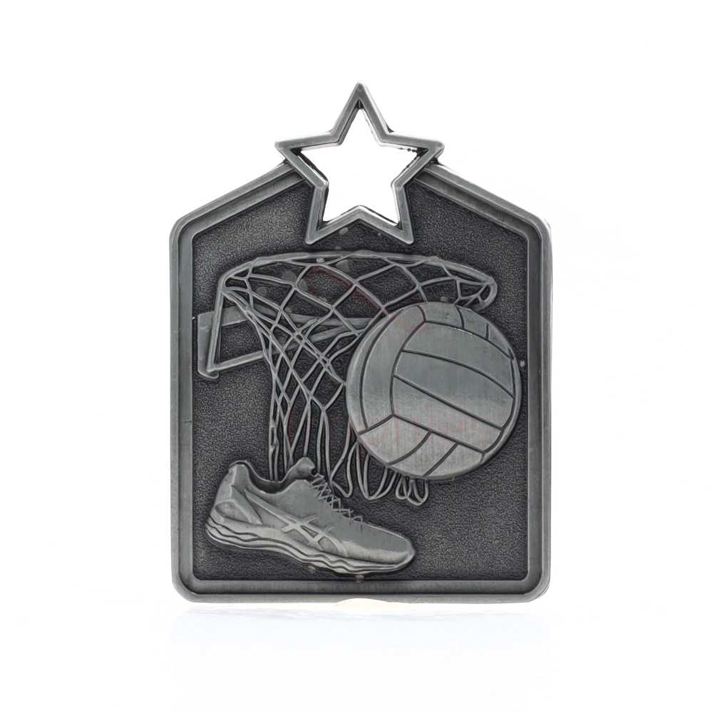 Shield Medal Netball 60mm Silver