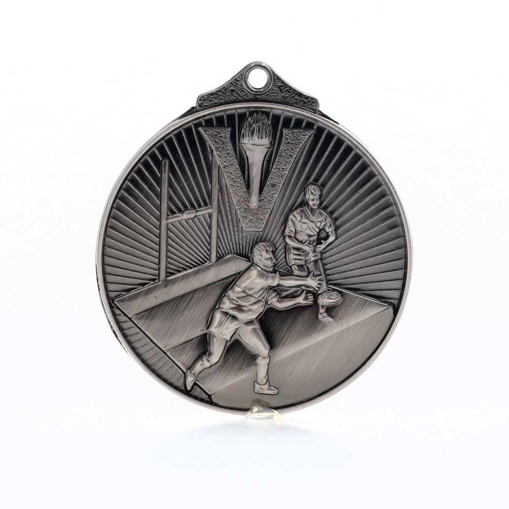 Embossed Rugby Medal 52mm Silver