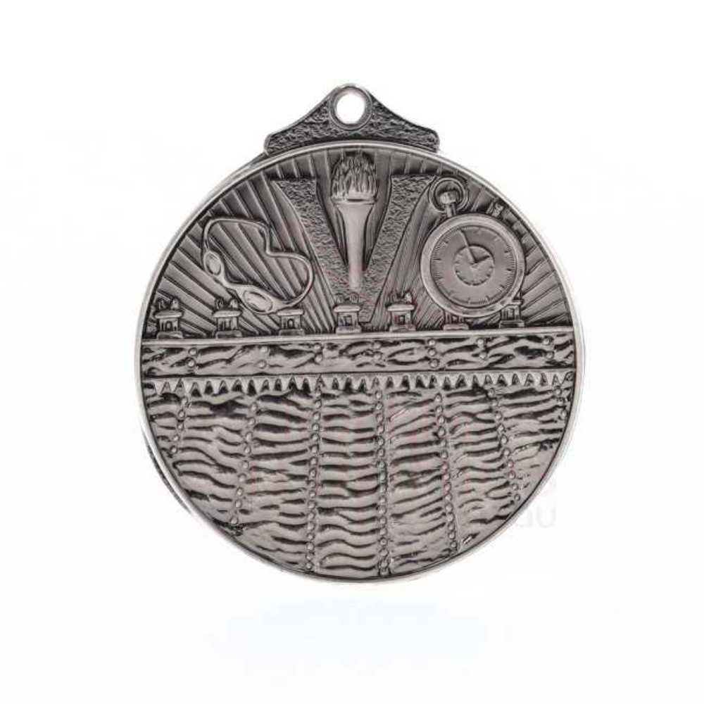 Embossed Swimming Medal 50mm Silver